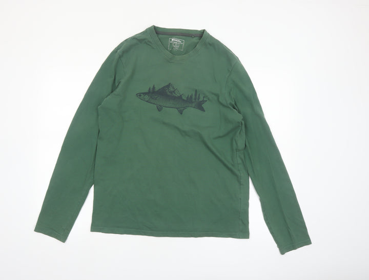Mountain Warehouse Men’s Green Long Sleeve Organic Cotton Graphic Top Size M
