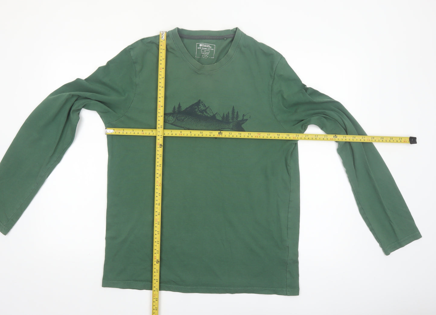Mountain Warehouse Men’s Green Long Sleeve Organic Cotton Graphic Top Size M