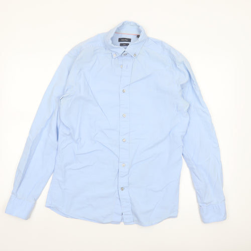 Calvin Klein Men's Blue Slim Fit Button-Down Shirt Size S