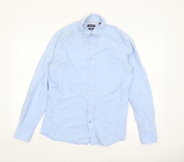 Calvin Klein Men's Blue Slim Fit Button-Down Shirt Size S