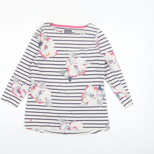 Joules Women's Multicoloured Floral Striped 3/4 Sleeve Cotton Top Size 10