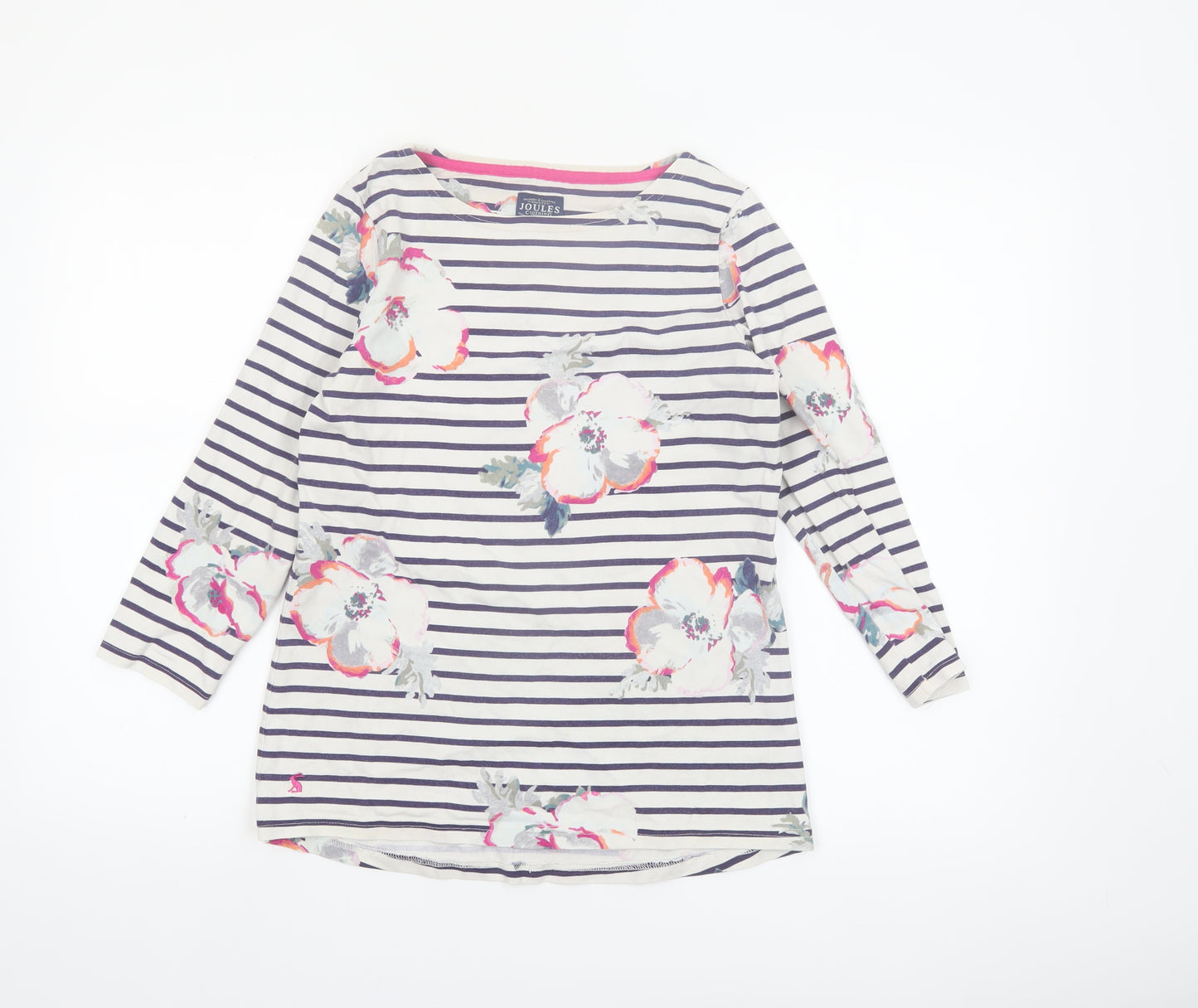 Joules Women's Multicoloured Floral Striped 3/4 Sleeve Cotton Top Size 10