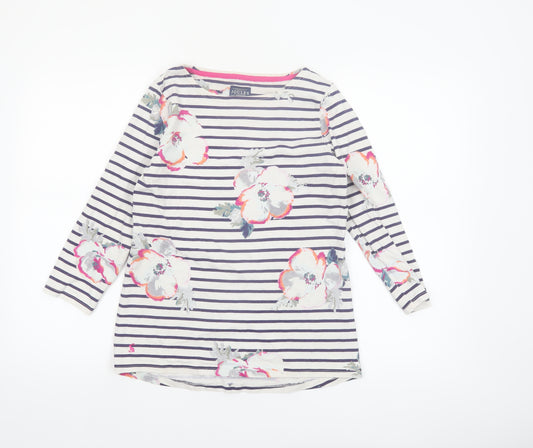 Joules Women's Multicoloured Floral Striped 3/4 Sleeve Cotton Top Size 10