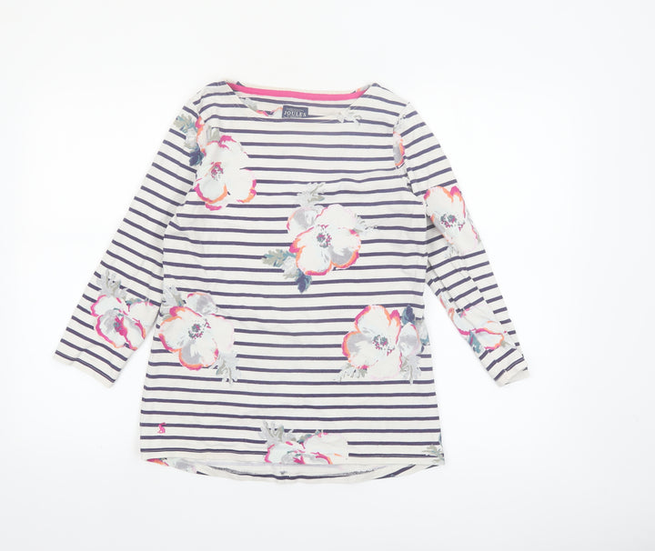 Joules Women's Multicoloured Floral Striped 3/4 Sleeve Cotton Top Size 10