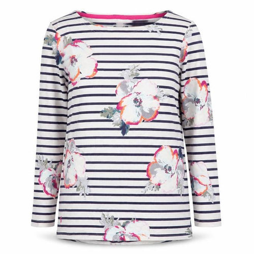 Joules Women's Multicoloured Floral Striped 3/4 Sleeve Cotton Top Size 10