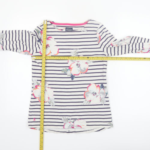 Joules Women's Multicoloured Floral Striped 3/4 Sleeve Cotton Top Size 10