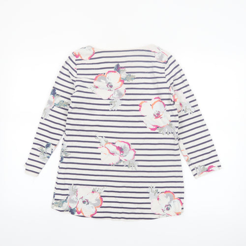 Joules Women's Multicoloured Floral Striped 3/4 Sleeve Cotton Top Size 10