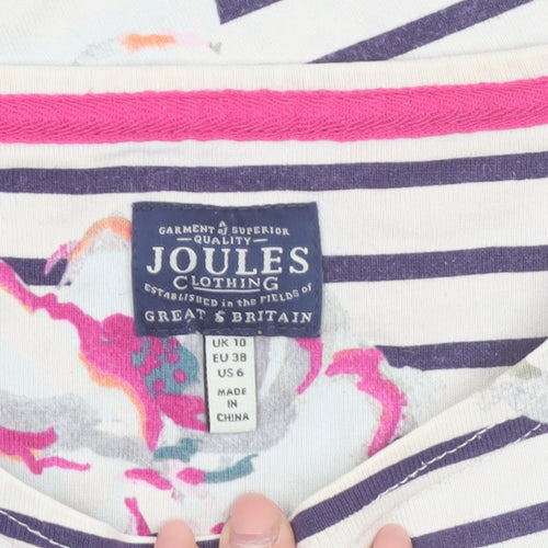 Joules Women's Multicoloured Floral Striped 3/4 Sleeve Cotton Top Size 10