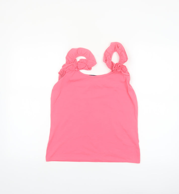 French Connection Women Pink Sleeveless Ruffle Strap Tank Top XL