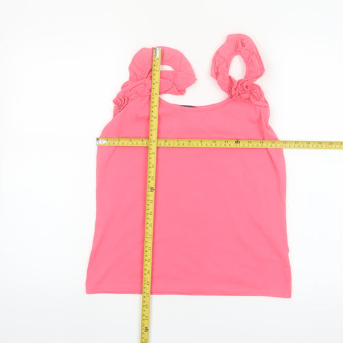 French Connection Women Pink Sleeveless Ruffle Strap Tank Top XL