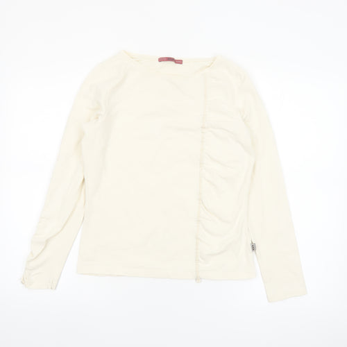 Jocavi Women Ivory Long Sleeve Cotton Stretch Basic T-Shirt UK 12