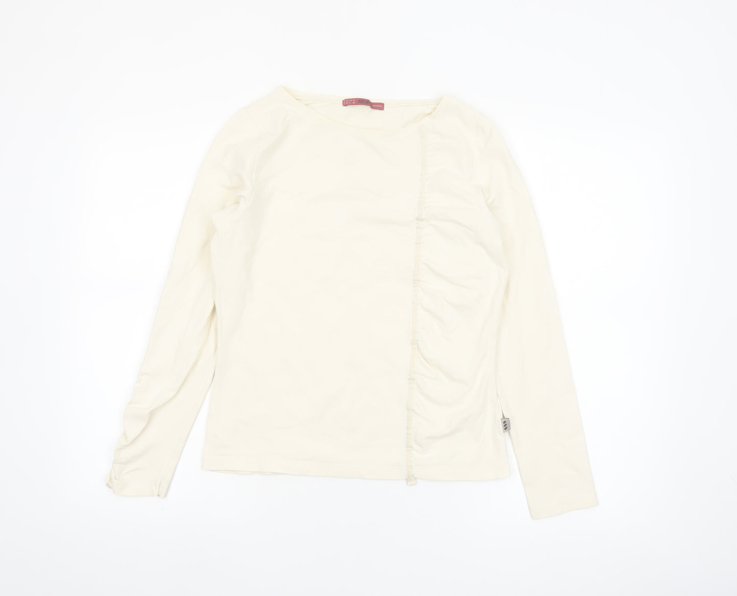 Jocavi Women Ivory Long Sleeve Cotton Stretch Basic T-Shirt UK 12