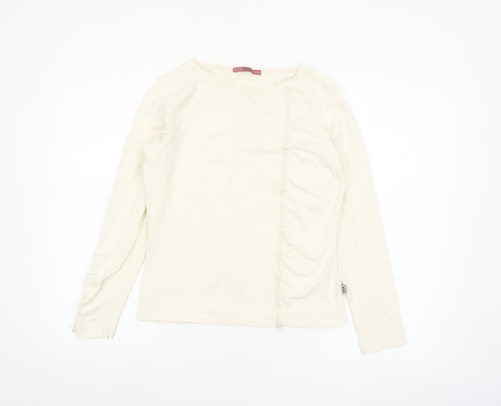 Jocavi Women Ivory Long Sleeve Cotton Stretch Basic T-Shirt UK 12