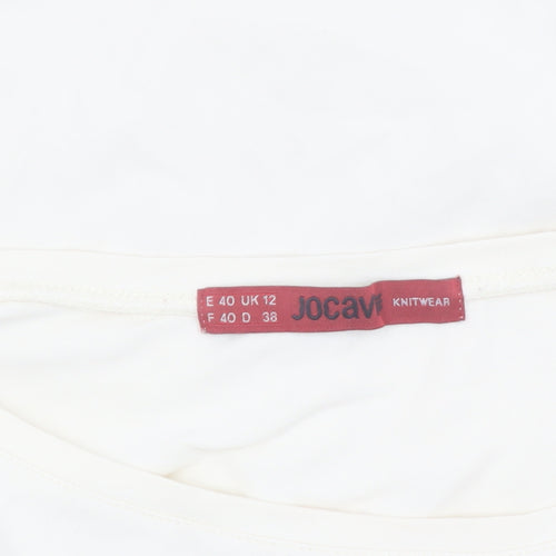 Jocavi Women Ivory Long Sleeve Cotton Stretch Basic T-Shirt UK 12