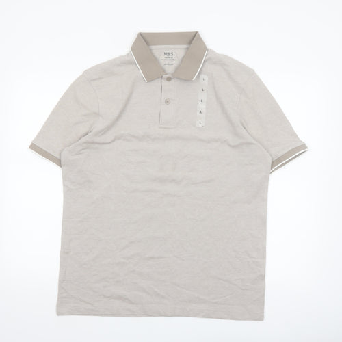 Marks and Spencer Men’s Beige Regular Fit Ultimate Polo Shirt L