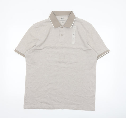 Marks and Spencer Men’s Beige Regular Fit Ultimate Polo Shirt L