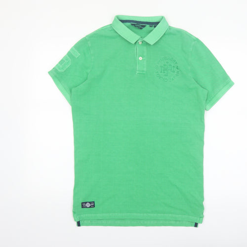 Superdry Men's Green Cotton Polo Shirt S Regular Fit