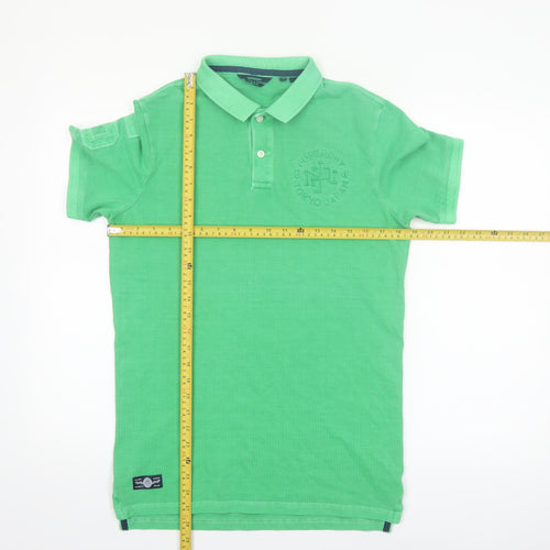 Superdry Men's Green Cotton Polo Shirt S Regular Fit