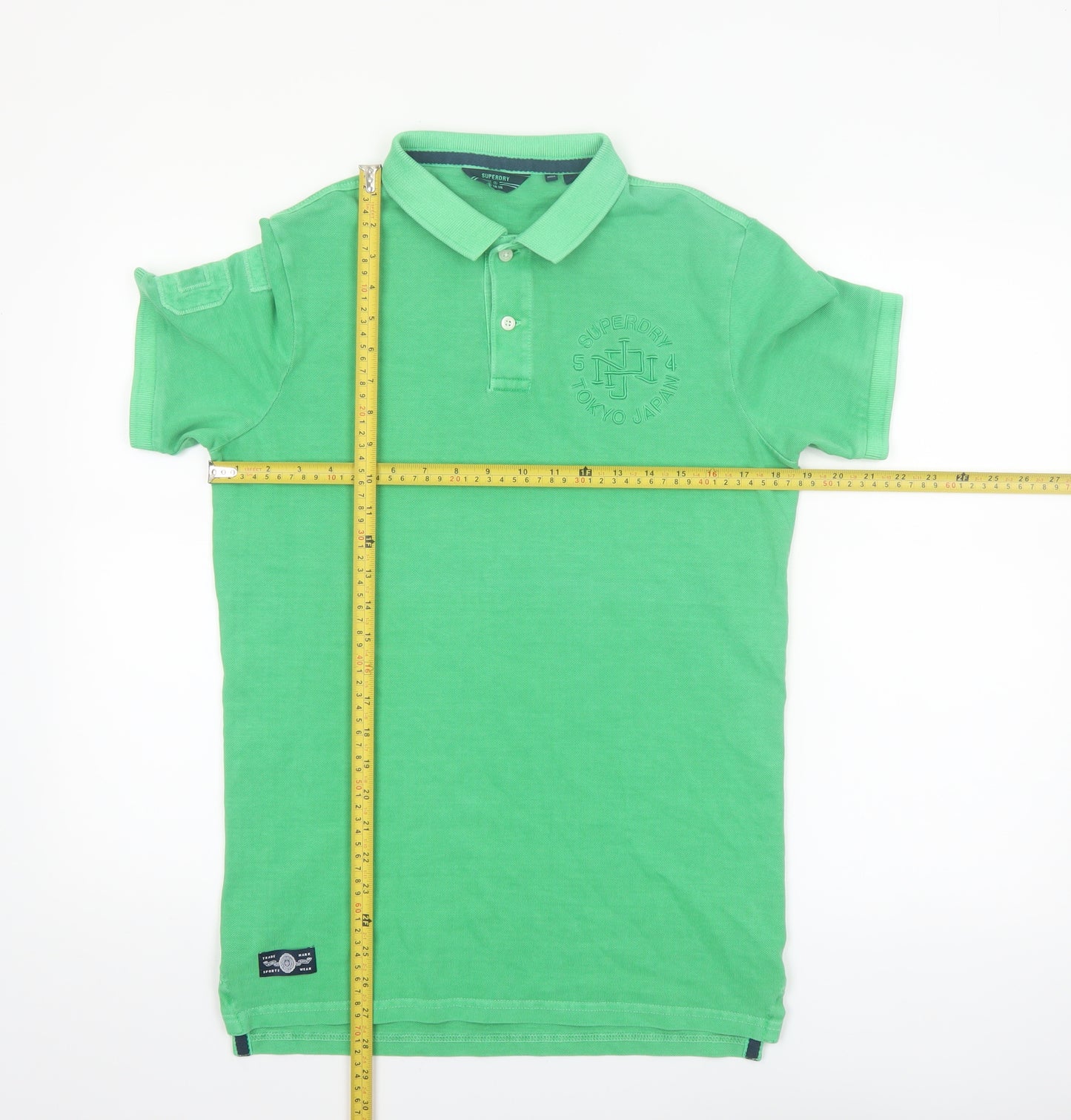 Superdry Men's Green Cotton Polo Shirt S Regular Fit