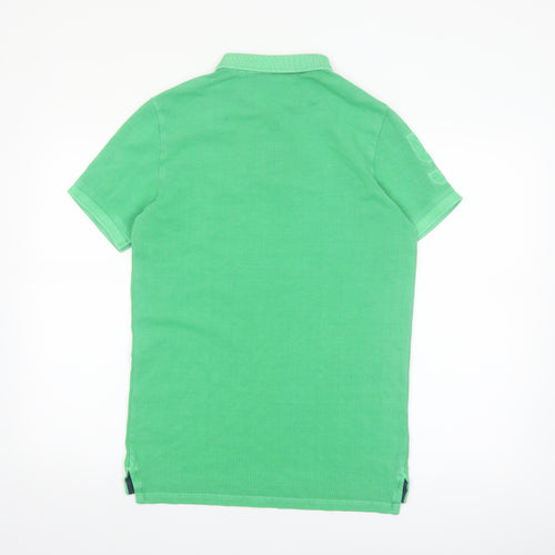 Superdry Men's Green Cotton Polo Shirt S Regular Fit