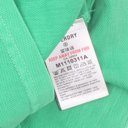 Superdry Men's Green Cotton Polo Shirt S Regular Fit