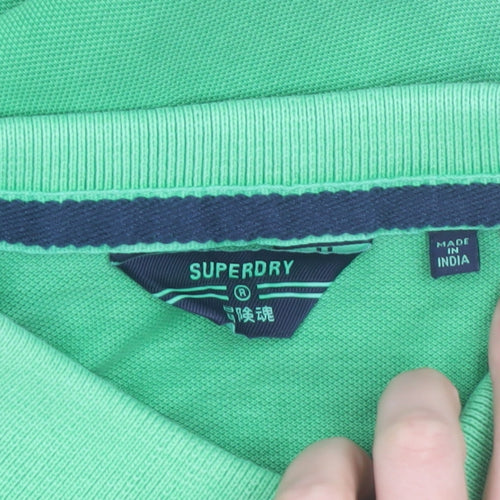 Superdry Men's Green Cotton Polo Shirt S Regular Fit