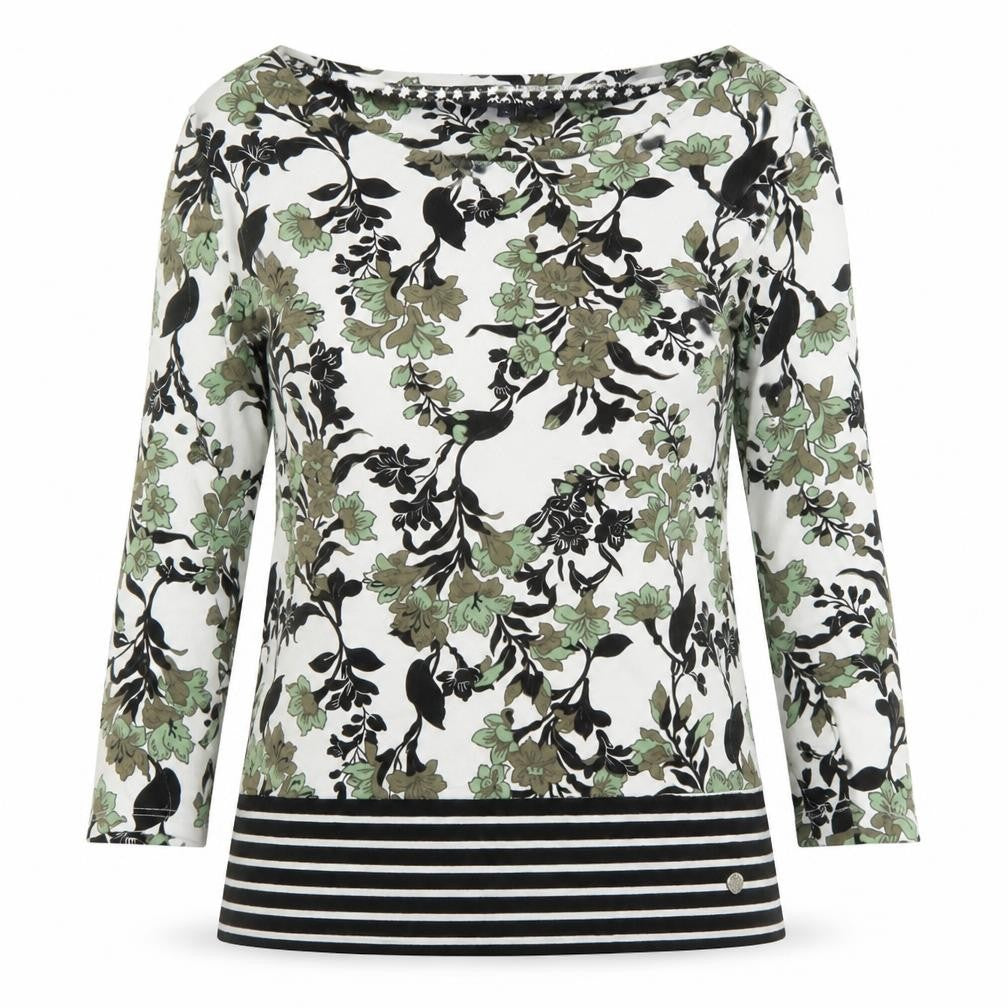Maine New England Women's Multicoloured Floral 3/4 Sleeve Cotton T-Shirt Size 10