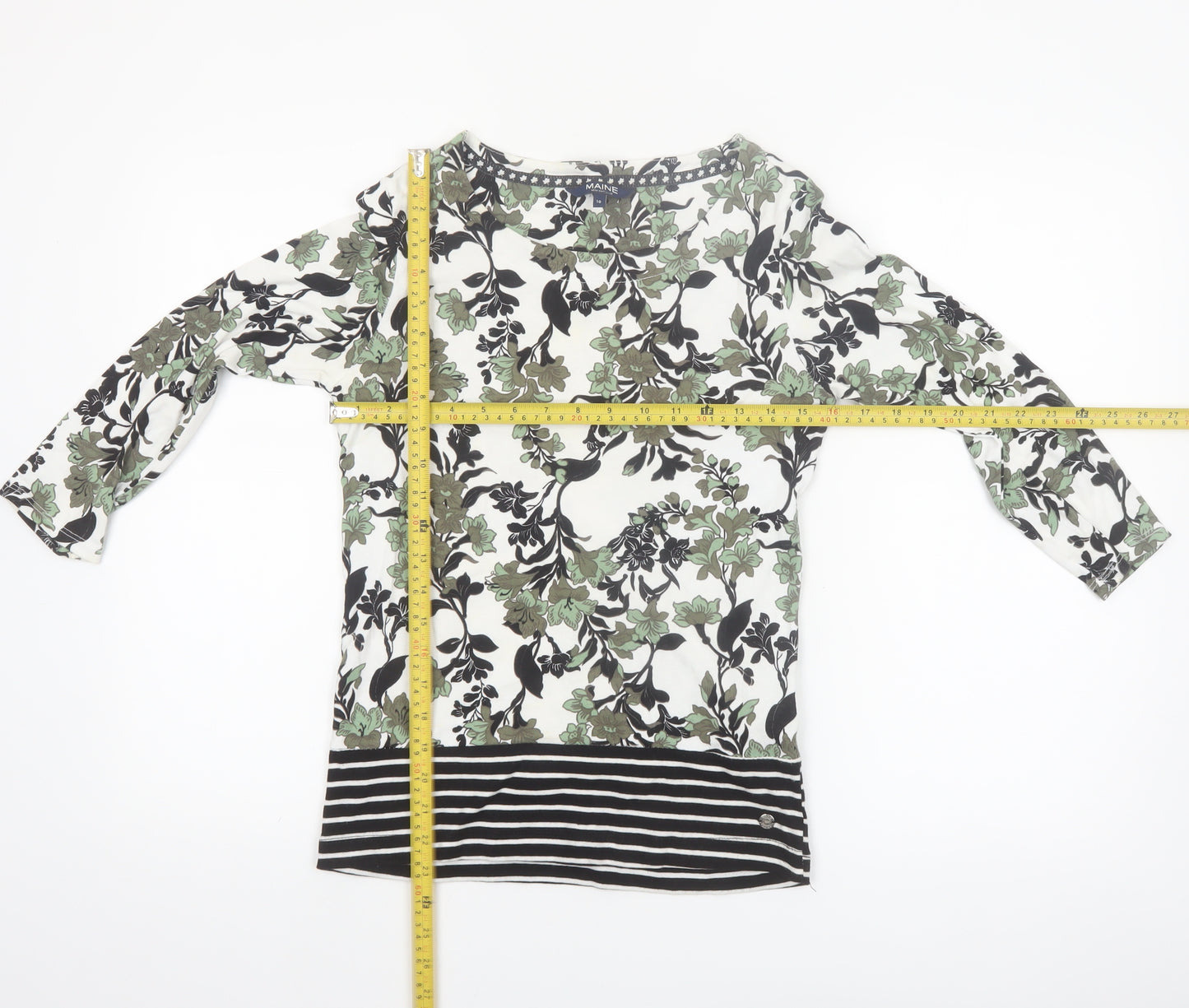 Maine New England Women's Multicoloured Floral 3/4 Sleeve Cotton T-Shirt Size 10