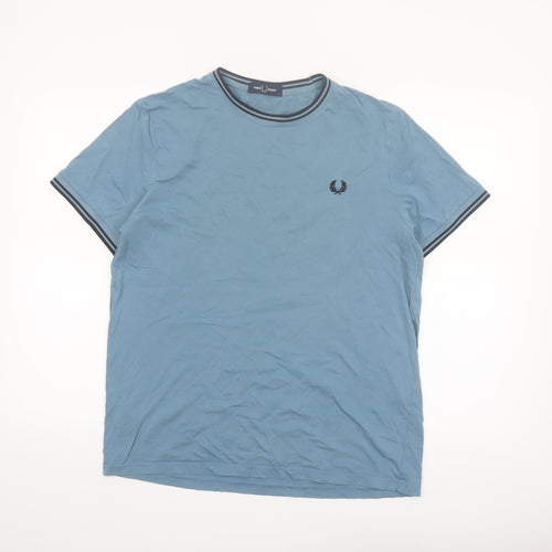 Fred Perry Men's Blue Crew Neck Cotton T-Shirt Size M