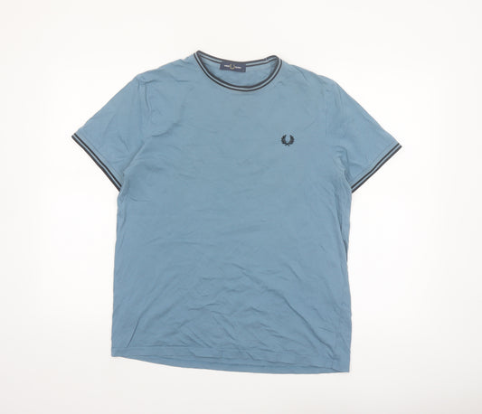 Fred Perry Men's Blue Crew Neck Cotton T-Shirt Size M