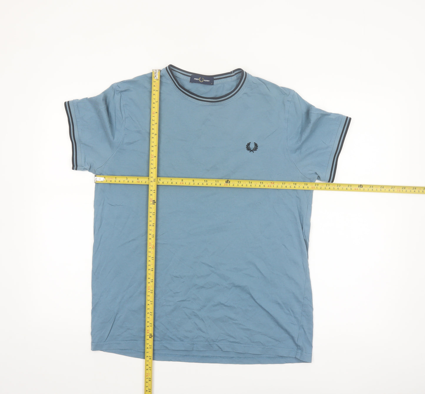 Fred Perry Men's Blue Crew Neck Cotton T-Shirt Size M