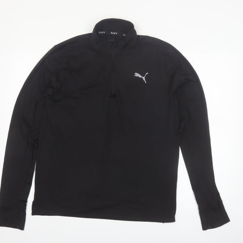 Puma Men’s Black Long Sleeve 1/4 Zip Running Top M Athletic Fit