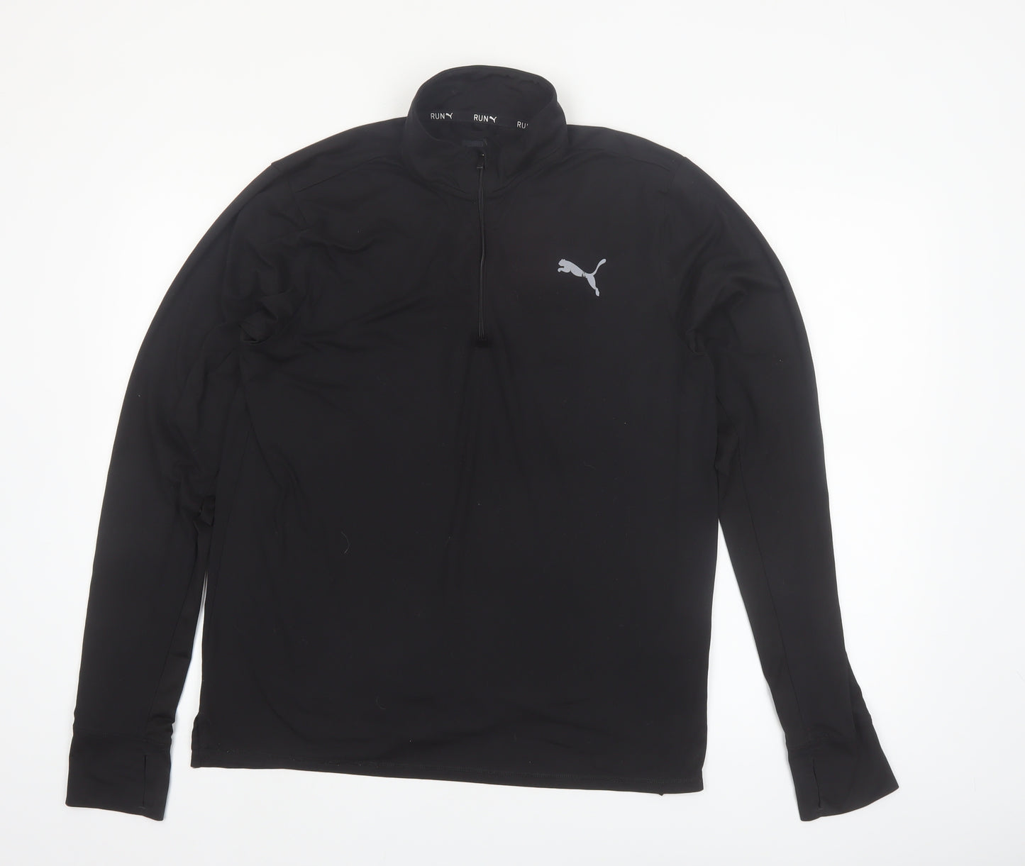 Puma Men’s Black Long Sleeve 1/4 Zip Running Top M Athletic Fit