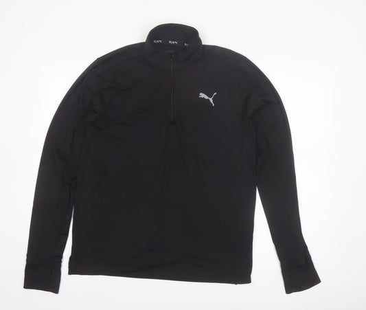 Puma Men’s Black Long Sleeve 1/4 Zip Running Top M Athletic Fit