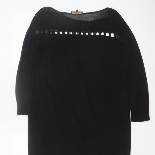 Jaeger Womens Black Wool Blend Tunic Blouse L 3/4 Sleeve
