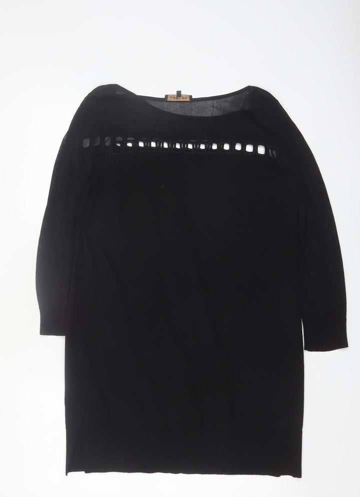 Jaeger Womens Black Wool Blend Tunic Blouse L 3/4 Sleeve