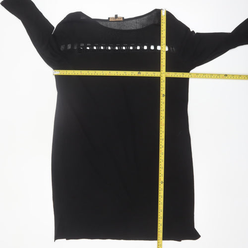 Jaeger Womens Black Wool Blend Tunic Blouse L 3/4 Sleeve