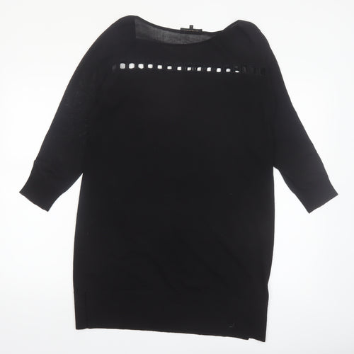 Jaeger Womens Black Wool Blend Tunic Blouse L 3/4 Sleeve