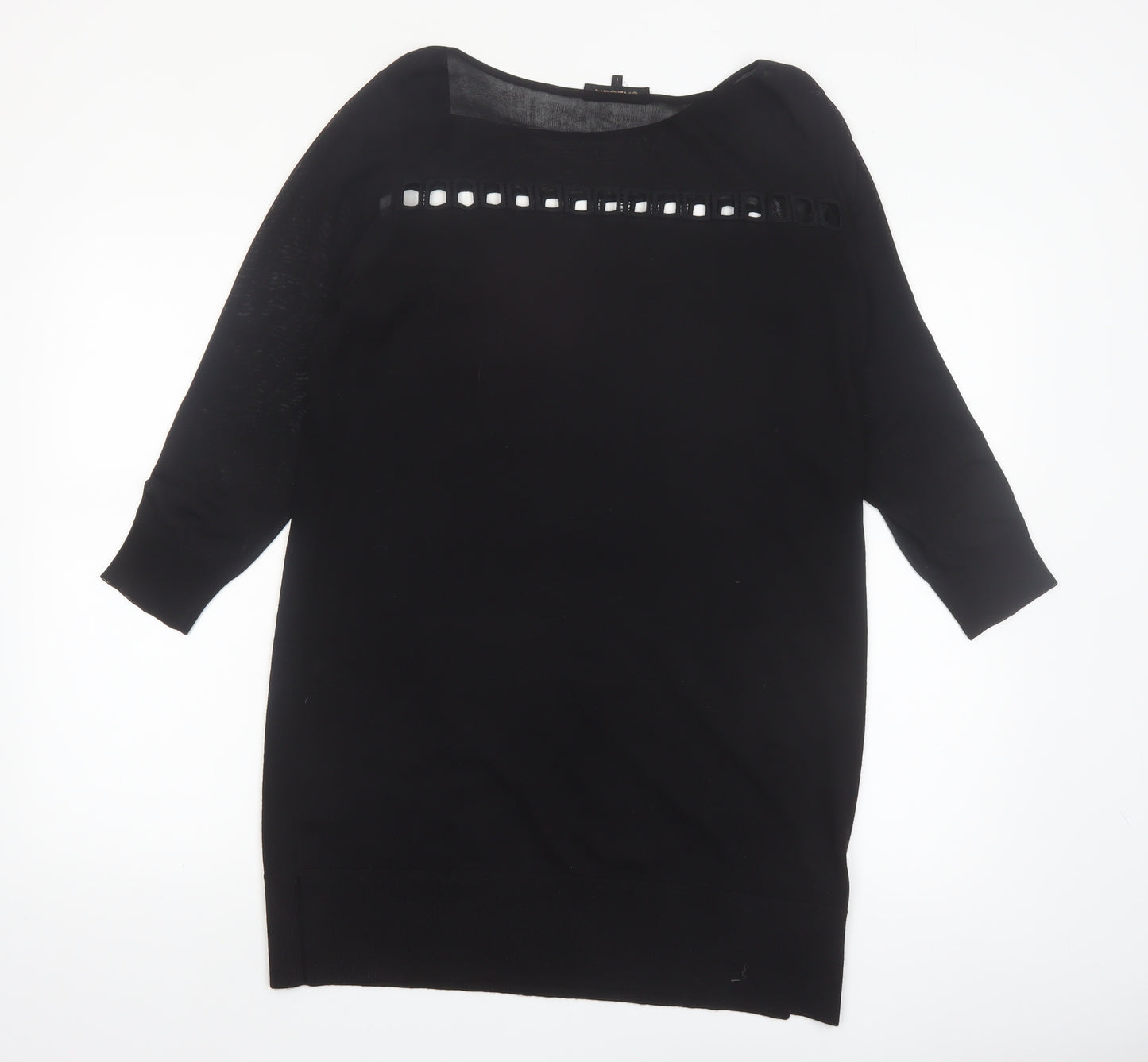 Jaeger Womens Black Wool Blend Tunic Blouse L 3/4 Sleeve