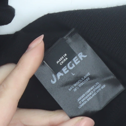 Jaeger Womens Black Wool Blend Tunic Blouse L 3/4 Sleeve