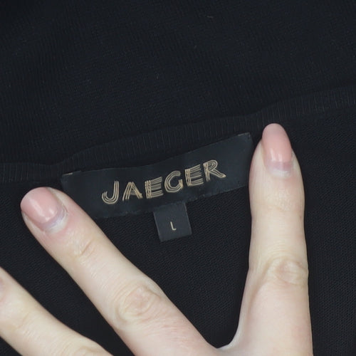 Jaeger Womens Black Wool Blend Tunic Blouse L 3/4 Sleeve