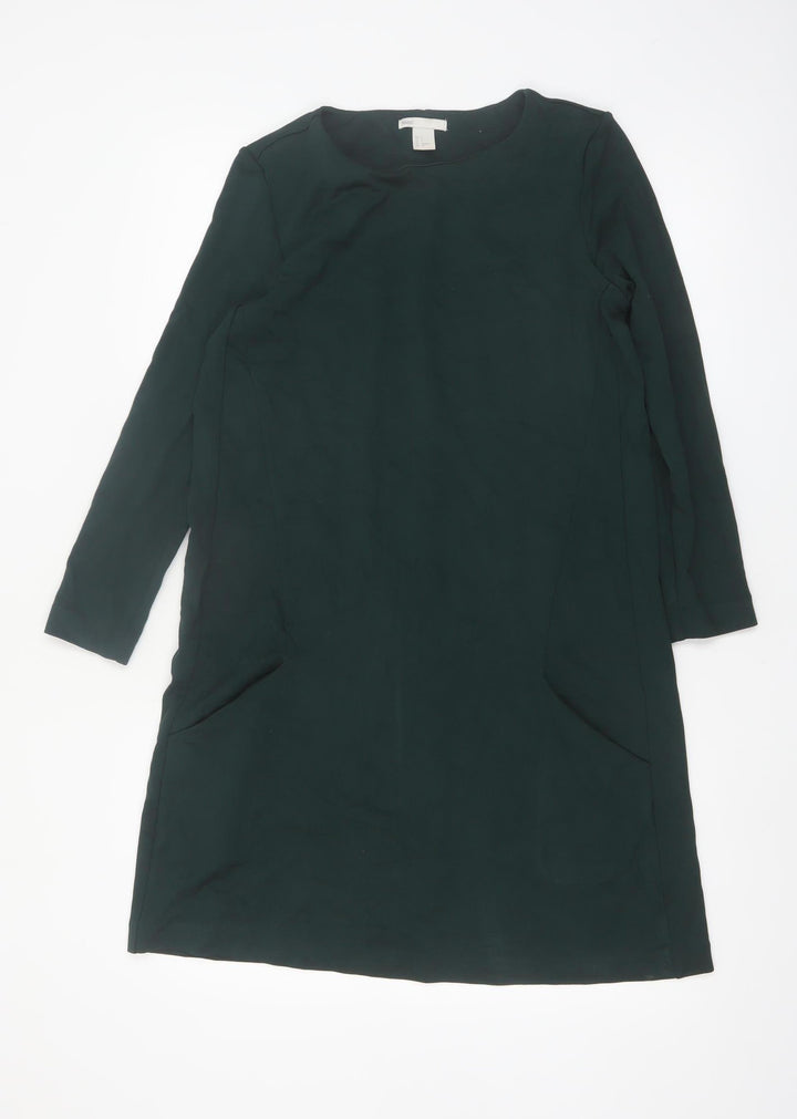 H&M Women Green Size 8 Shift Knee Length Long Sleeve Dress