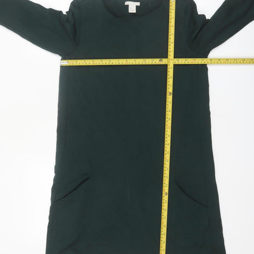 H&M Women Green Size 8 Shift Knee Length Long Sleeve Dress