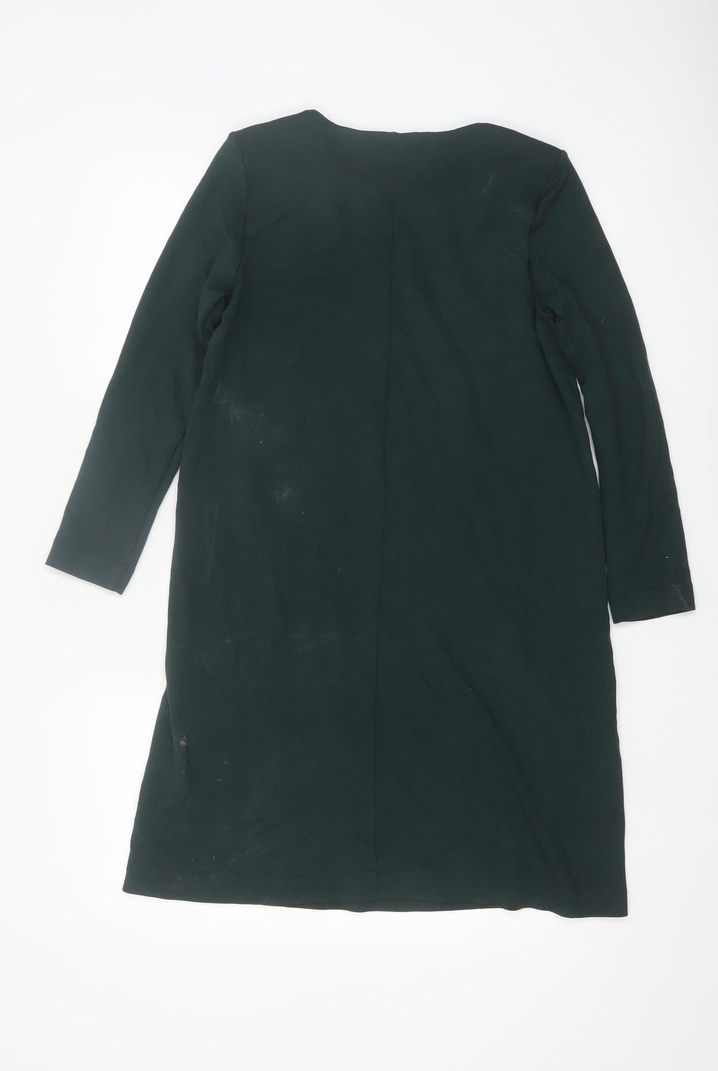 H&M Women Green Size 8 Shift Knee Length Long Sleeve Dress