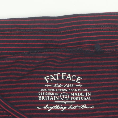 FatFace Women's Red Striped Long Sleeve Cotton Modal T-Shirt Size 12
