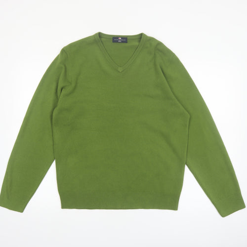 Marks and Spencer Men's Green V-Neck Acrylic Jumper Medium