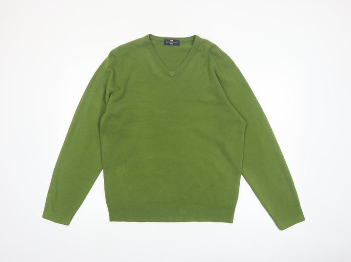 Marks and Spencer Men's Green V-Neck Acrylic Jumper Medium