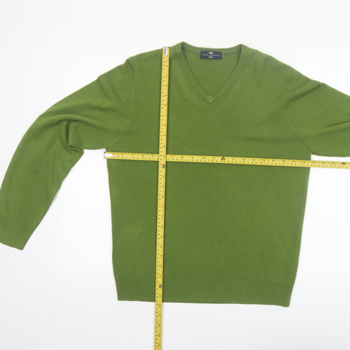 Marks and Spencer Men's Green V-Neck Acrylic Jumper Medium