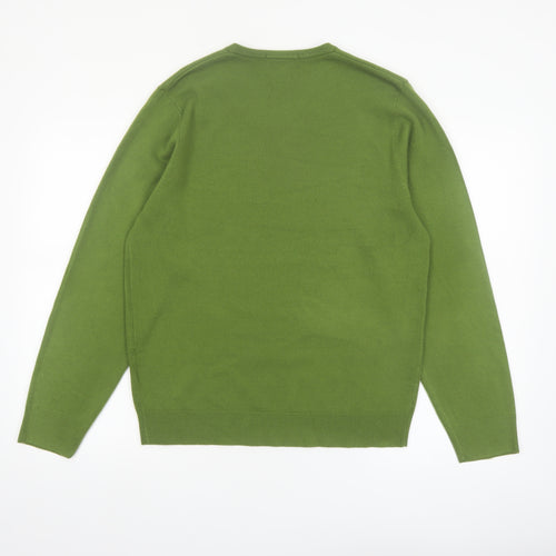 Marks and Spencer Men's Green V-Neck Acrylic Jumper Medium