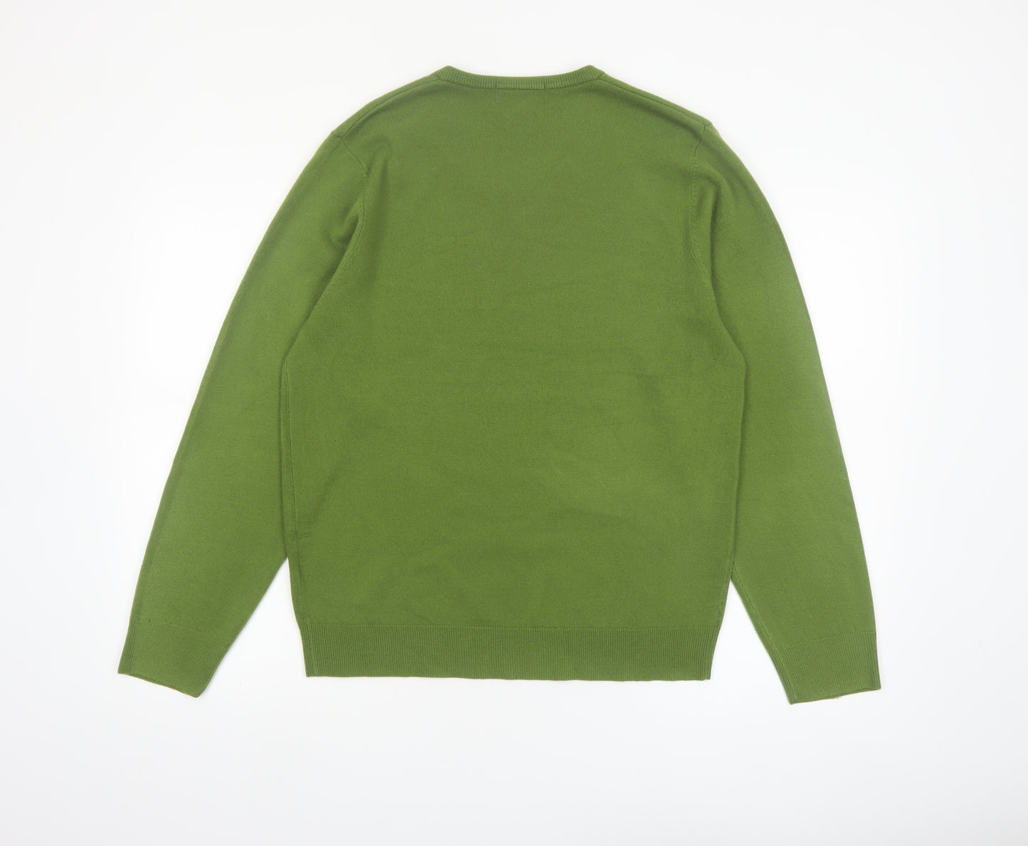 Marks and Spencer Men's Green V-Neck Acrylic Jumper Medium